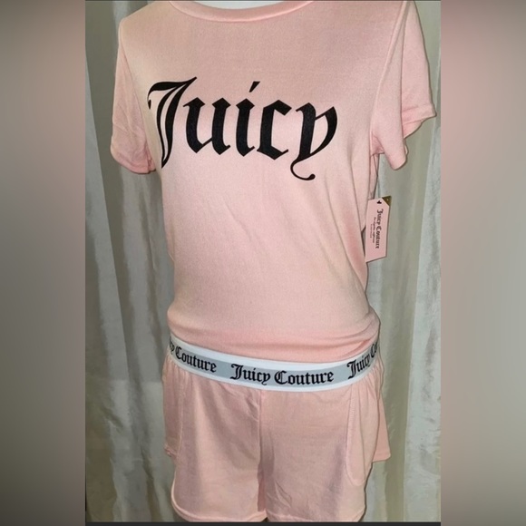 New! Juicy Couture Dreamy Pink/Black Logo PJ/Lounge Short Set Size L👑Final Price - Picture 10 of 15